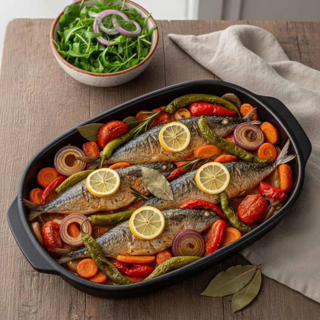 Fırında Sebzeli Uskumru Tarifi