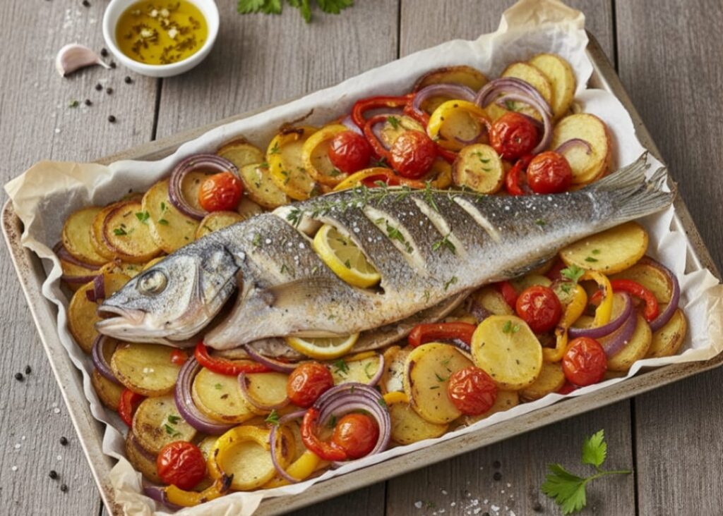 Fırında Sebzeli ve Baharatlı Levrek Tarifi